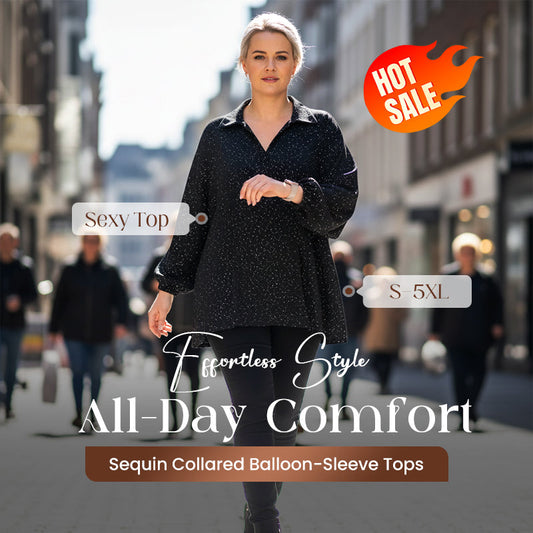 Elegante Dames Top met Pailletten Kraag en Ballonmouwen – Perfect voor Feest & Uitgaan⏰ Nieuwe collectie – Vandaag 50% korting!