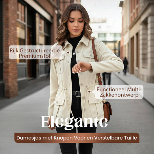 Elegante Damesjas met Knopen – Verstelbare Taille voor een Vrouwelijke Silhouette⏰ Tijdelijke actie – 50% korting vandaag!