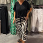 🖤 Dames Casual Set – Strik Blouse & Zebrastreep Midi-Rok 💃 Comfortabel, Stijlvol & Perfect voor Lente/Zomer – Nu 63% KORTING