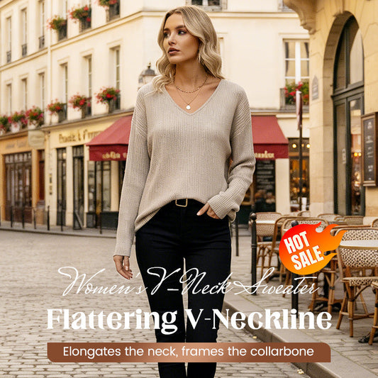 ✨ Hot Sale – 49% Korting | Dames V-hals Trui met Elegante Strik op de Rug – Subtiel & Verrassend Vrouwelijk