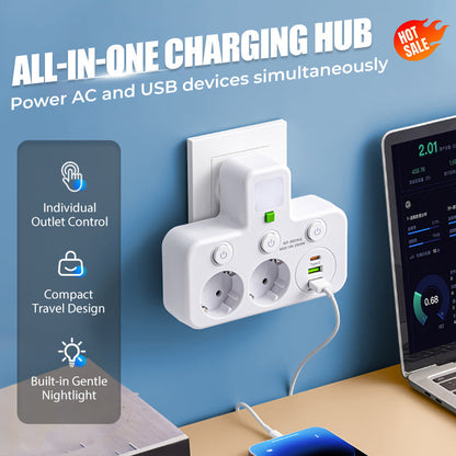 🔌 Slimme Stekkerdoos met USB-Poorten | Ruimtebesparend, Veilig & Alles in Één – Nu 50% Korting