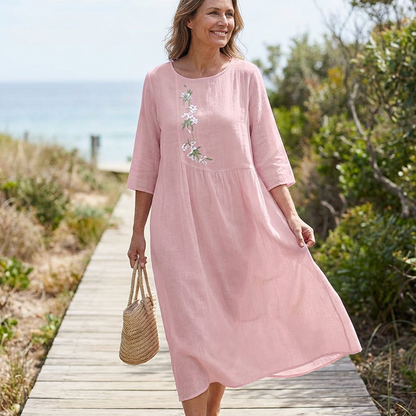 💘Losvallende Midi-Jurk Met Borduursel – Jouw Zomerse Droomjurk🌸Elegant, luchtig en perfect voor elke dag