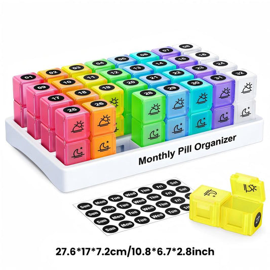 💊 31-Daagse Pillendoos met Labels | Dagelijkse Medicatie Organisatie voor Thuis & Reizen