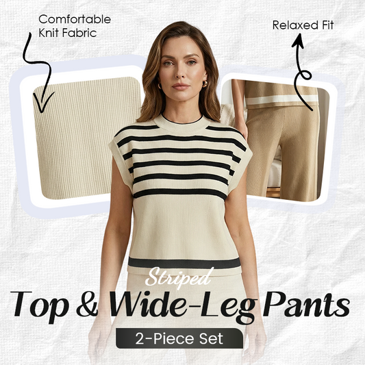 Tweedelige set die comfort en stijl moeiteloos combineert💕Gestreepte Top & Wijde Broek – Jouw Nieuwe Zomercombi