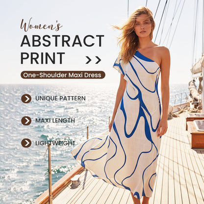Maxi-Jurk Met Abstracte Print & Één Schouder – Opvallend Elegant