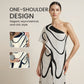 Maxi-Jurk Met Abstracte Print & Één Schouder – Opvallend Elegant