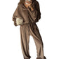Casual damesjas met rits en wijde broek set