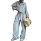 Casual damesjas met rits en wijde broek set