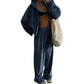 Casual damesjas met rits en wijde broek set
