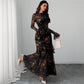 💖Gratis verzending LAATSTE DAG ACTIE - 50% KORTING 💖 Maxi-jurk met bloemenprint, doorschijnende mesh en ruches aan de zoom