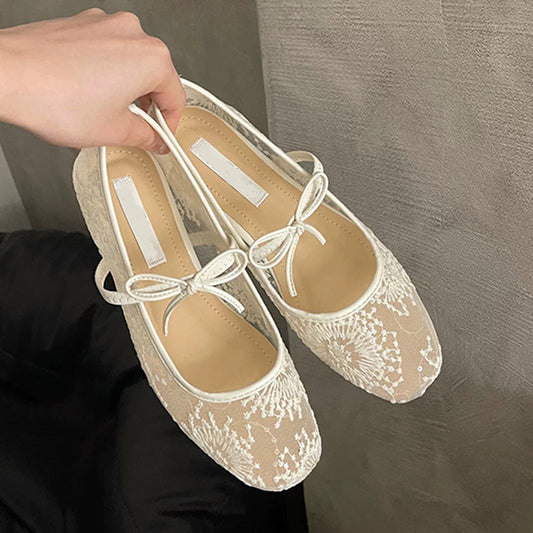 ✨ 65% KORTING – Elegante Mesh Ballerina’s met Strik 👡 Licht, Ademend & Comfortabel voor Lente en Zomer