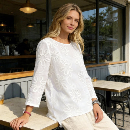 🌸 Damesblouse met Bloemenborduurwerk & Lange Mouwen ✨ Elegant, Luchtig & Tijdloos – Nu 63% KORTING