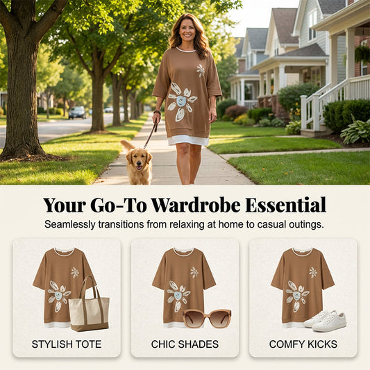 Nieuwe collectie – Nu 73% tijdelijke korting🤎!Oversized Jurk Met Ronde Hals – Comfortabel & Stijlvol