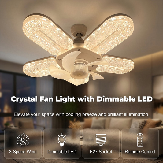 Houdt je koel en stralend 🌬️💡 LED-ventilator met 5 bladen en kristaleffect