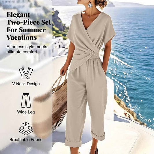✨ Dames Set met V-Hals en Tailleaccent – Vrouwelijk, Flatterend en Makkelijk te Dragen 👗