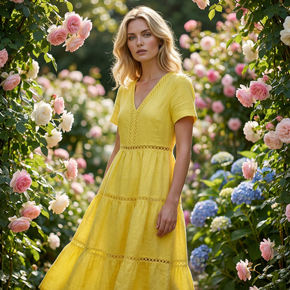 👗 Elegante Damesjurk met V-Hals en Kantdetails | Licht, Verfijnd & Makkelijk te Dragen – Nu 63% Korting