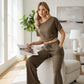 🌸 2-Delige Dames Outfit – Off-Shoulder Top met Broek | Elegante Look, Comfortabele Pasvorm & Moeiteloos Te Combineren