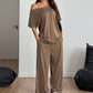 🌸 2-Delige Dames Outfit – Off-Shoulder Top met Broek | Elegante Look, Comfortabele Pasvorm & Moeiteloos Te Combineren