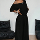 🌸 2-Delige Dames Outfit – Off-Shoulder Top met Broek | Elegante Look, Comfortabele Pasvorm & Moeiteloos Te Combineren