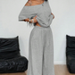 🌸 2-Delige Dames Outfit – Off-Shoulder Top met Broek | Elegante Look, Comfortabele Pasvorm & Moeiteloos Te Combineren