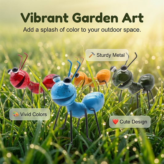 🐜 Koop 2 = Krijg 1 Gratis – Kleurrijk Metalen Mieren Tuinbeeld | Speels Detail voor Tuin, Bloempot en Terras 🌿✨