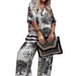 🌸 Casual set met print en V-hals voor dames – Zacht en ademend – Top met V-hals en lange broek 🍃