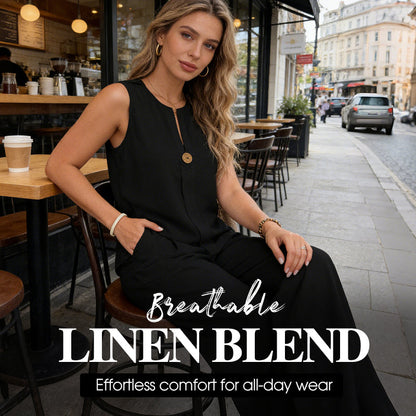👗 Minimalistische 2-Delige Set – Mouwloze Top & Wijde Broek voor een Moeiteloos Elegante Look ✨