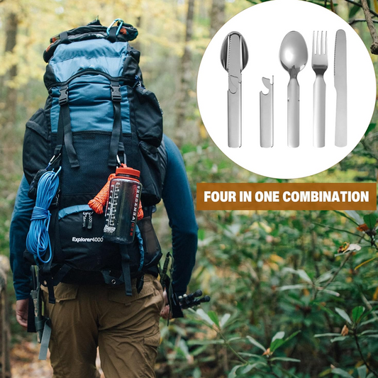 🎒 Compacte RVS Bestekset – Lichtgewicht & Perfect voor Reizen, Kamperen en Picknicks 🌿