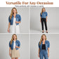 💙 Dames Cropped Denimjack met Korte Puffmouwen – Tijdloos, Vrouwelijk & Makkelijk te Combineren ✨