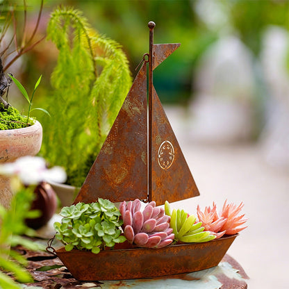 ⛵ Rustic Sailboat Metal Planter – Decoratieve bloempot met sfeervolle uitstraling voor tuin en balkon 🌿