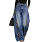 👖 Damesjeans met Wijde Pijpen & Metalen Oogjes – Trendy, Comfortabel en Opvallend ✨