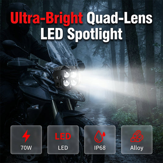 🏍️ High-Power Quad-Lens Motor LED Spotlight – Krachtige Verlichting voor Nachtelijke Ritten 🔥