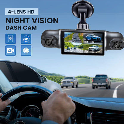 🚗📹 4-in-1 Dashcam Systeem – Voor-, Achter-, Binnen- en Zijopnames in Eén