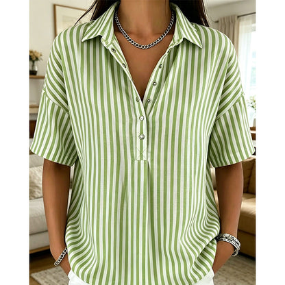 👚 Dames Gestreepte Blouse met Korte Mouwen – Casual & Tijdloos ✨