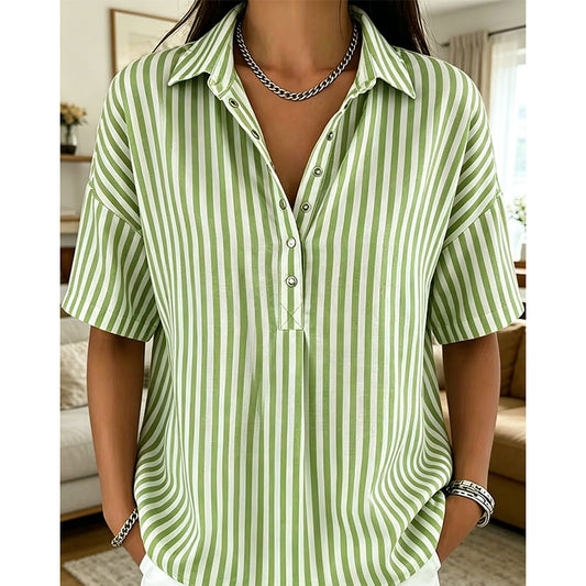 👚 Dames Gestreepte Blouse met Korte Mouwen – Casual & Tijdloos ✨