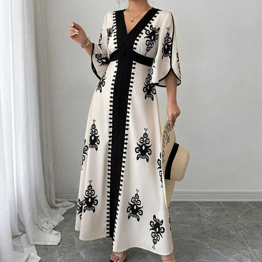 🔥 50K+ VERKOCHT 💙 V-hals Maxi Jurk – Elegante Zomerstijl ✨