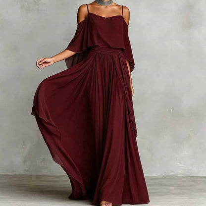 👗 Dames Elegante Off-Shoulder Maxi-jurk met Vloeiende Rok — Zomerse Stijl, Nu Verkrijgbaar! 🌸