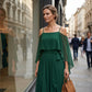 👗 Dames Elegante Off-Shoulder Maxi-jurk met Vloeiende Rok — Zomerse Stijl, Nu Verkrijgbaar! 🌸