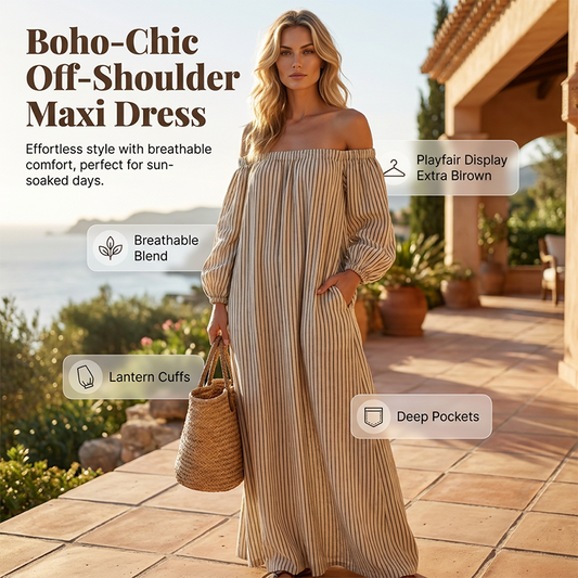 👗 Off-Shoulder Maxi Jurk – Elegant & Comfortabel Zomerstijl ✨