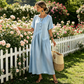 🌸 Elegante Dames Maxi Jurk – Korte Mouwen & Knoopsluiting voor een Comfortabele Pasvorm ✨