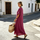 🌸 Elegante Dames Maxi Jurk – Korte Mouwen & Knoopsluiting voor een Comfortabele Pasvorm ✨