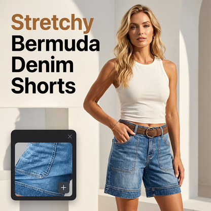 👖 Bermuda Denimshort voor Dames – Comfortabele Pasvorm & Praktische Zakken ☀️