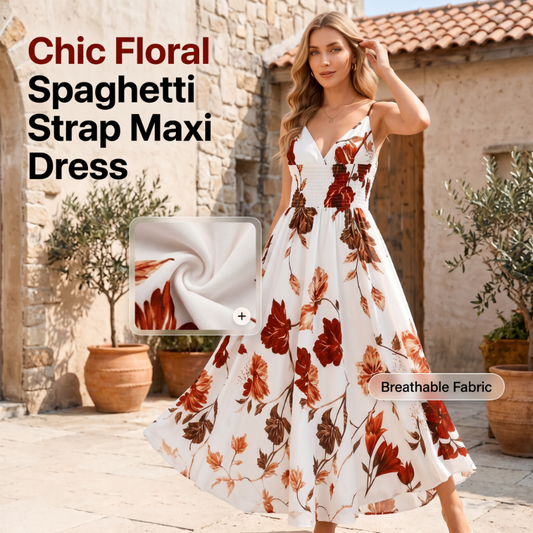 🌸 50% KORTING ✨ Elegante Maxi Jurk Met Bloemenprint – V-Hals & Luchtige Pasvorm Voor Zomerse Dagen