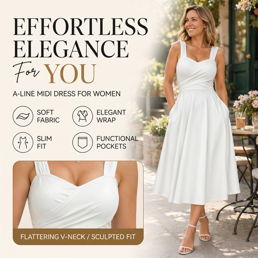 🔥 50% KORTING | 50K+ VERKOCHT – Dames A-Lijn Midi Jurk Met Kruistaille | Elegant En Comfortabel