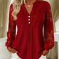 🌸 Elegante Dames Top Met V-Hals & Kanten Details – Comfortabele Lange Mouwen