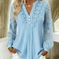 🌸 Elegante Dames Top Met V-Hals & Kanten Details – Comfortabele Lange Mouwen