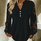 🌸 Elegante Dames Top Met V-Hals & Kanten Details – Comfortabele Lange Mouwen