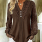🌸 Elegante Dames Top Met V-Hals & Kanten Details – Comfortabele Lange Mouwen