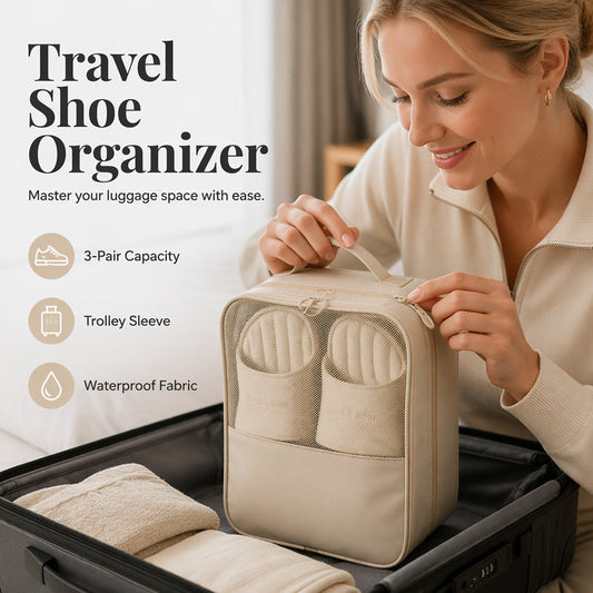 ✈️👟 2+1 GRATIS! Reis Schoenen Organizer – Voor 3 Paar Schoenen | Handig Over het Kofferhandvat | Lichtgewicht, Waterafstotend & Slijtvast | Kies Zelf je Kleur