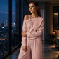 🍂 Vroege Herfst Aanbieding – 50% KORTING! ✨ Elegante Dames Set met One-Shoulder Top & Wijde Pijpen Broek | Comfortabel en Stijlvol